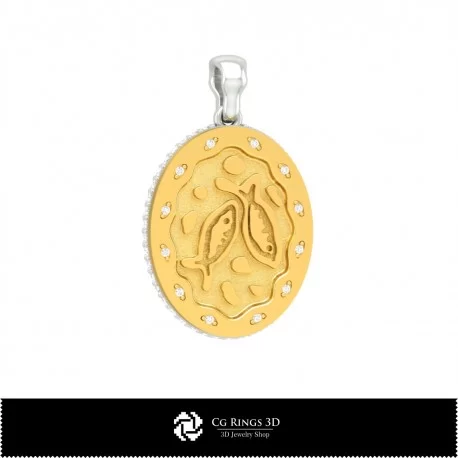 3D Women's Pisces Zodiac Pendant Home, Bijuterii 3D , Pandative 3D CAD, Pandativ cu Zodii 3D
